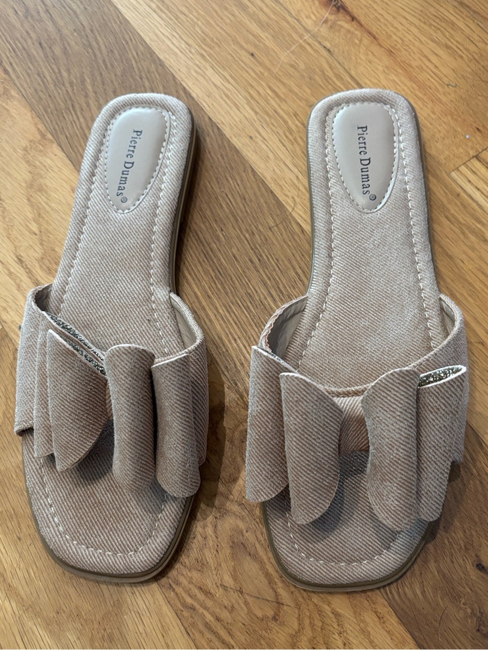 Pierre Dumas Empress Bow Slide Sandals Taupe Beige Flat Women's Size 8.5